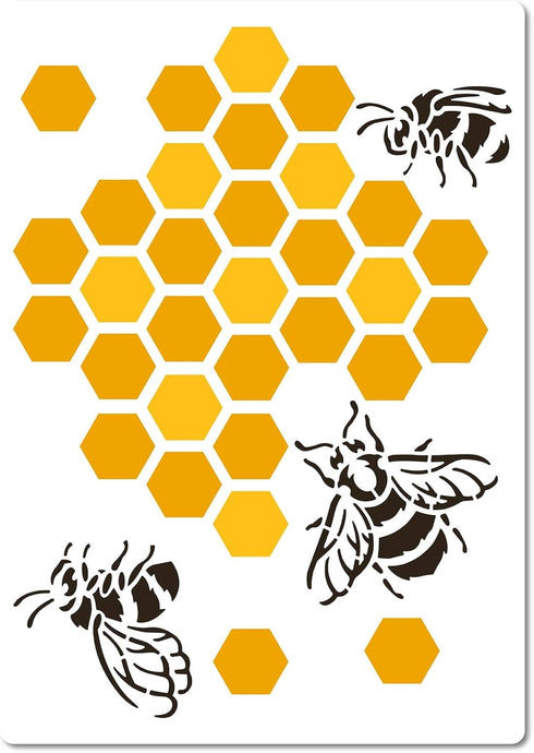 GORGECRAFT 8.27"x11.7" Bee Honeycomb Theme Stencil Plastic Drawing Art Reusable Template Sets Hexagon Reusable Template for Wall Wood Tile Floor F...