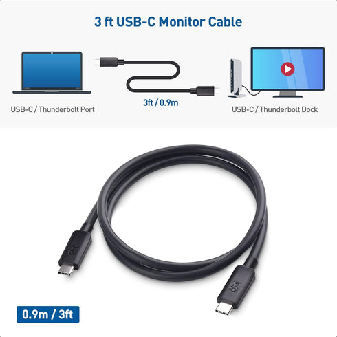 Cable Matters 20Gbps USB C to USB C Monitor Cable 3 ft / 0.9m with 4K 120Hz & 8K 30Hz, 240W Power Delivery, USB C Video Cable/USB C Display Cable ...