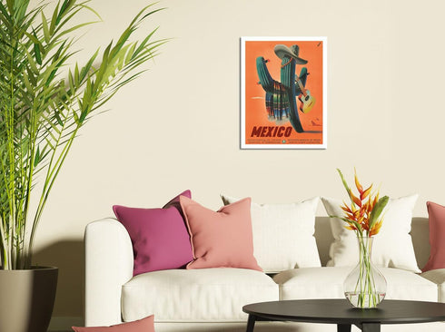 Mexico - Señor Cactus wearing a Sombrero Serape and Guitar - Mexican Department of Tourism - Vintage Travel Poster by Espert c.1945 - Master Art P...