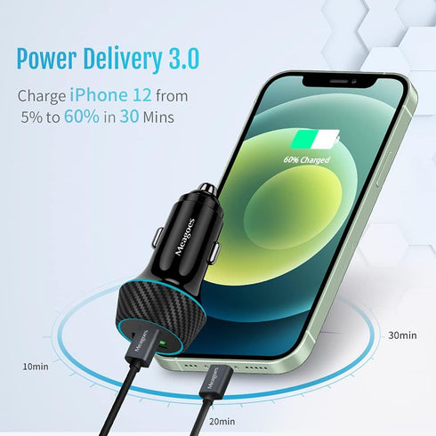 Fast USB C Car Charger, Meagoes 48W Dual Rapid Charging Adapter with PD3.0&QC3.0, Compatible with Apple iPhone 13/12/Pro/Max/Mini/11/XS/XR/X/8 Plu...