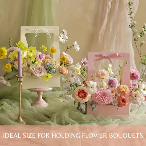 BBJ Craft Paper Gift Bags for Flower Bouquet Florist Bouquet Packaging Bag with Handle, 5 Pcs (Gray)...