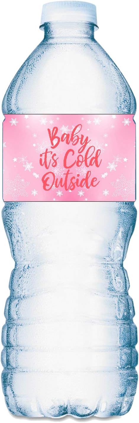20 Pink Baby Its Cold Outside Baby Water Bottle Labels; Baby Shower Set of 20 Waterproof Water Bottle Wrappers, Decorations; Its a Girl Pink...