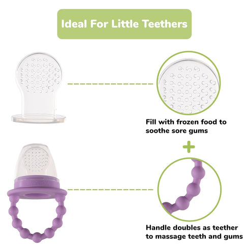 WeeSprout Silicone Baby Food Feeders + Freezer Tray for Batch Prep, Set of 2, Introduce New Foods Safely, Double as Teething Toys, Includes 2 Extr...