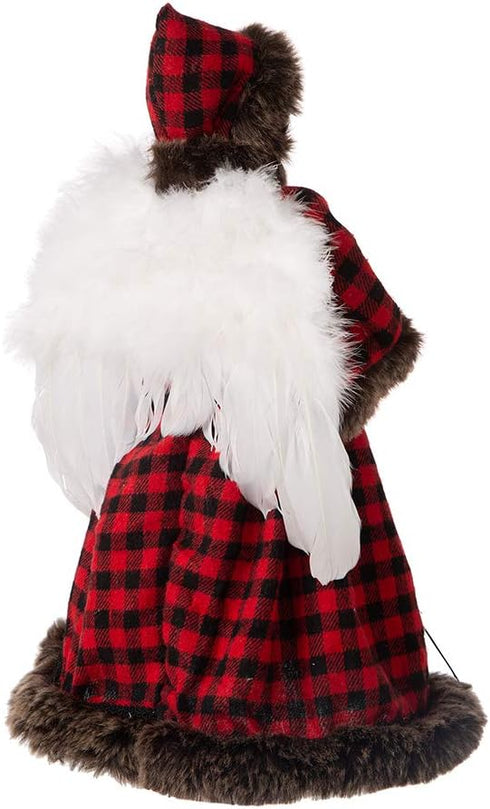 Glitzhome Handmade Plaid Angel Figurine Christmas Treetop Ornament Decoration 12" H - Red & Black...