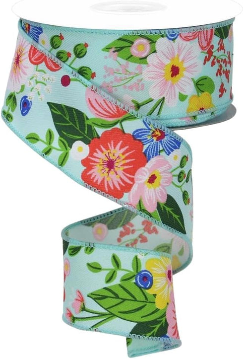 Graphic Florals Wired Edge Ribbon, 10 Yards (1.5 Inch, Aqua)...