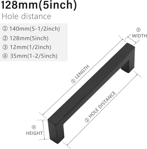Cabinet Pulls Matte Black Cabinet Handles 5 Pack 5 Inch Square Drawer Pulls and 5 Pack Cabinet Magnetic Catch, Stainless Steel Kitchen Door Cupboa...