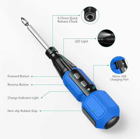 ORIA Cordless Electric Screwdriver Set, Rechargeable Cordless Screwdriver, Mini Electric Repair Tool Kit with 10 Bits, LED Lights, USB Cable, Bits...