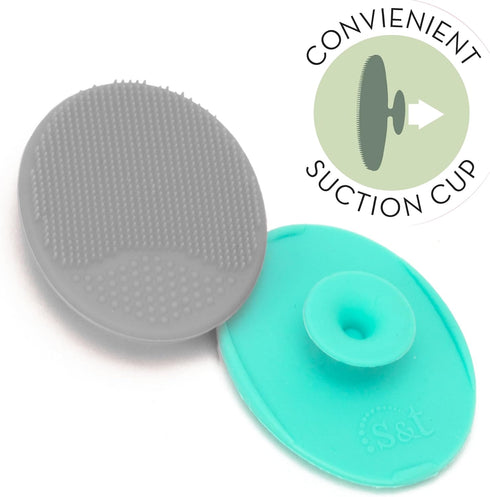 S&T INC. Exfoliating and Massaging Cradle Cap Bath Brushes for Baby, Silicone - 2 Inch x 2.5 Inch, Grey and Teal, 2 Pack...