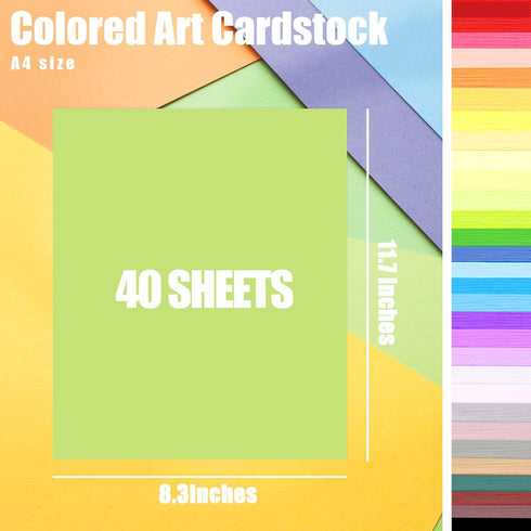 Koogel 40 Sheets Construction Paper A4, Craft Paper Cardstock Colored Art Cardstock Heavy Duty Craft Paper for DIY Crafts Card Making Scrapbook Cl...