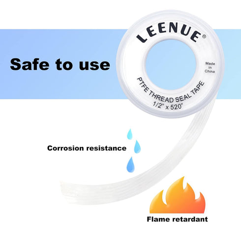 PTFE Plumbers Tape, 1/2 Inch(W) X 520 Inches(L) Teflon Tape 4 Mil Thickness to Prevent Leakage of Pipes, Plumbing Tape Thread Seal Tape for Shower...
