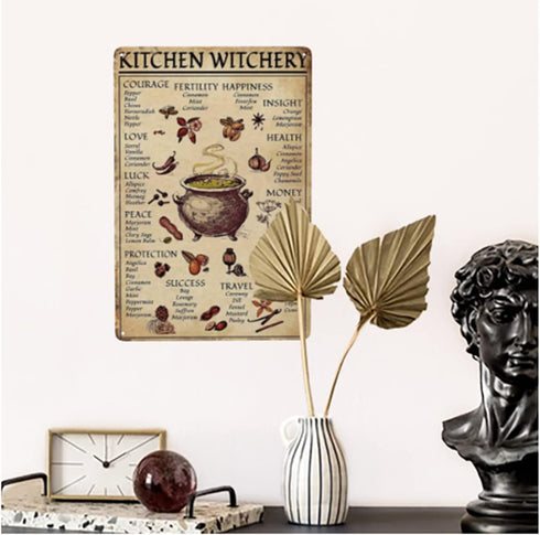 kitchen witchery Spice and Cooking Herbs Witchcraft Witch Fun World Education Science Classroom Infographic Funny Metal Tin Sign halloween Decorat...