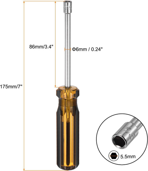 Metric Hex Nut Screwdriver 5.5mm Carbon Steel Ergonomic PVC Grip Non-Magnetic Socket Wrench Screwdriver Hand Tool for Automotive Maintenance Home ...