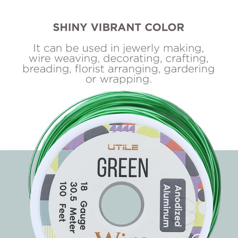 UTILE Armature Aluminum Wire 100 ft 18 Gauge 1.2 mm Anodized Craft Bendable Wire – Sculpting Metal Green Wire for Bonsai Trees, Clay, Crafts, Plan...
