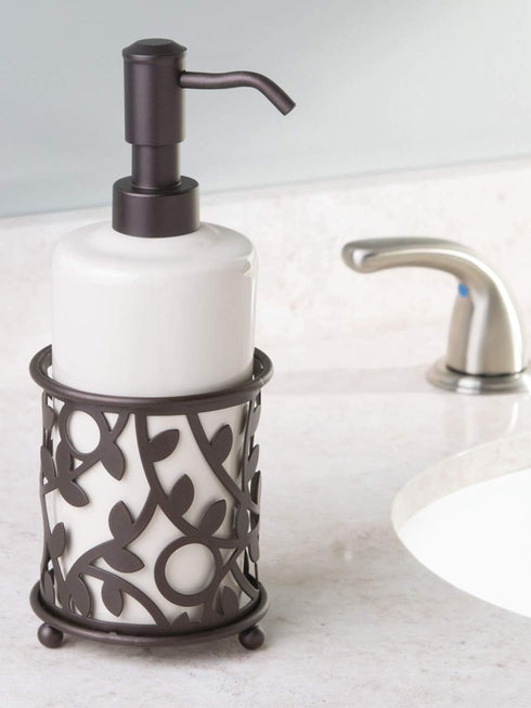 iDesign Ceramic Soap Dispenser Pump, The Vine Collection - 13oz, 3.5" x 3.5" x 8.75", Vanilla and Bronze...