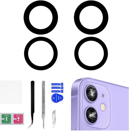 2 Sets for iPhone 12 OEM Rear Camera Lens with Dual-Sided Adhesive Replacement for iPhone 12 Mini Rear Camera Lens for iPhone12 with Repair Kit Fi...