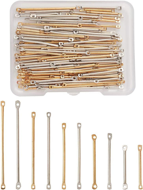Pandahall 100Pcs/Box Brass Bar Charm Connector Beads Silver & Platinum Rectangle Blank Links Beads for Bracelet Necklace Earring Jewelry Making...