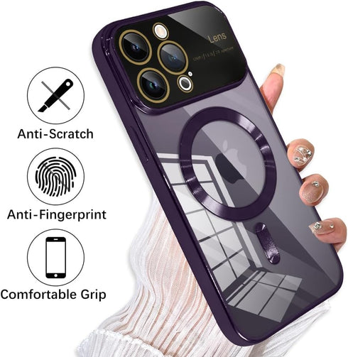 KANGHAR Clear for iPhone 14 Pro Max Case Magnetic for Women Men with Lens Protector Anti-Scratch Luxury Plating Compatible with MagSafe Slim Cover...