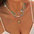 Boho Layered Sun Necklaces Gold Neck Chain Turquoise Necklaces Chains Pearl Pendant Necklace Jewelry Summer Beach Necklace Accessories for Women...