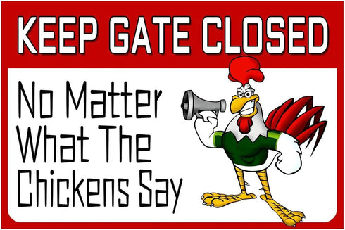 Chicken Sign, Metal Chicken Coop Tin Signs, Keep Gate Closed, Yard Sign Farm Garden Wall Decor Sign Plaque Outdoor for Home Fence 8 X 12 Inches...