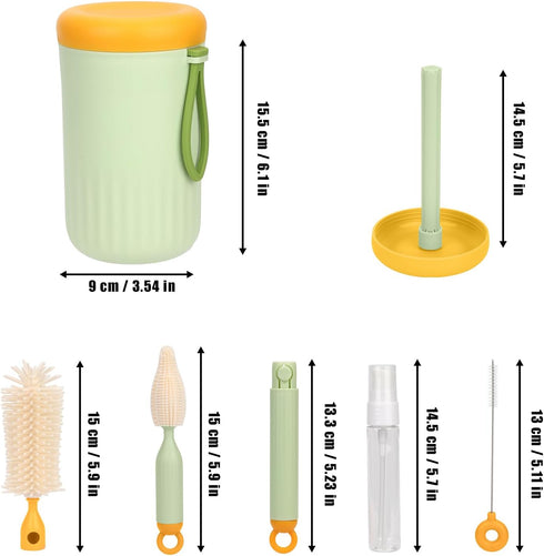 7pcs Travel Bottle Cleaner Kit, 7 in 1 Portable Baby Bottle Brush Set includes Drying Rack Bottle Nipple Straw Cleaning Brush Baby Essentials for ...