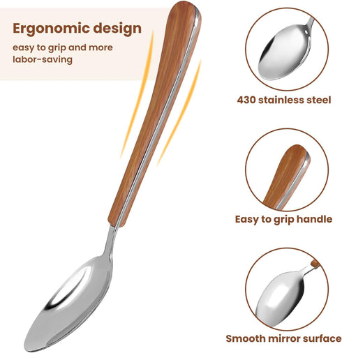Daily Treasures Dinner Spoons Set, 6Pack 6.7" Food Grade Stainless Steel Spoons, Imitation Wood Handle Flatware Spoons for Coffee Dessert Tea Home...