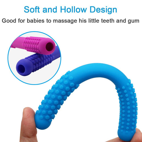 Hollow Teething Tubes Toys for Babies Girls Boys, 6 Pack Silicone Baby Teether Toy Tube for Infants with Nursing Biting Chewing, Chew Straws for T...