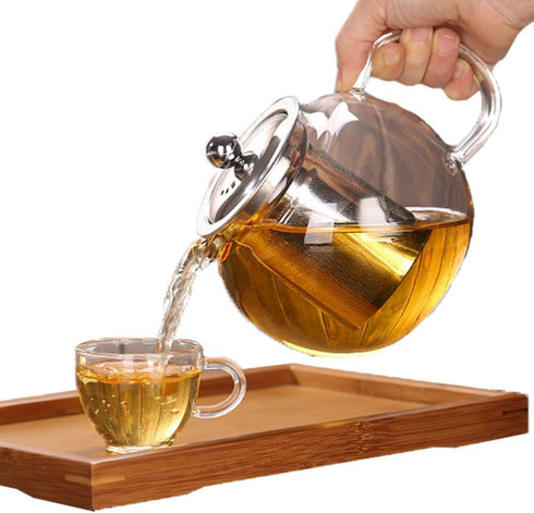 Hofu Small Clear High Borosilicate Glass Tea Pot with Removable 304 Stainless Steel Infuser, Heat Resistant Loose Leaf Teapot,Stovetop Safe, 660 m...