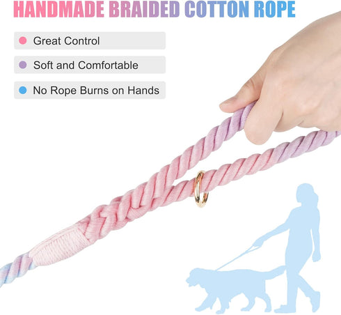 5 FT Dog Leash Handmade Braided Rope Dog Leash for Small Medium and Large Dogs, Colorful Macaron...