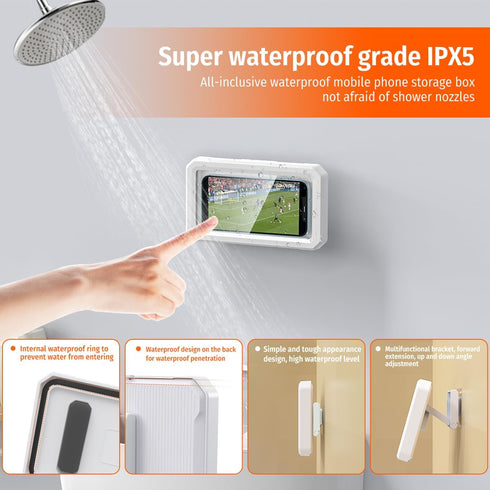Waterproof Shower Phone Holder | Shower Phone Holder with 360°Rotation | Upgraded Adjustable Wall Mounted Phone Holder Phone Stand Waterproof Case...