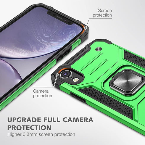 HNHYGETE for iPhone XR Case: iPhone XR phone case with Screen Protector: (Heavy Duty) Military Grade 360° Rotatable Kickstand Shockproof Protectiv...
