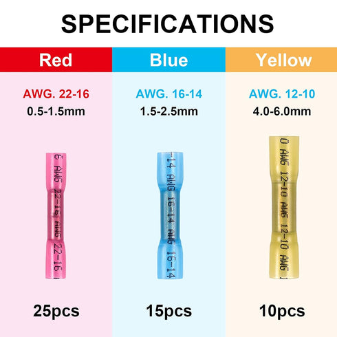 ZhiYo Heat Shrink Butt Connectors - Electrical Wire Connectors Kit - Insulated Waterproof Marine Automotive Wire Crimp Terminals - AWG 22 – 10 3 S...