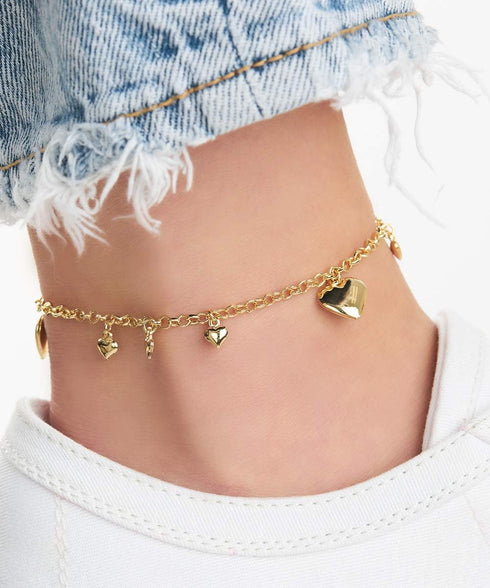Barzel 18K Gold Plated Heart Ankle Bracelet For Women, 10 Inches - Made In Brazil...