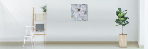 Yihui Arts White Flower Painting - Hand Painted Grey Floral Canvas Wall Art for Home Decor...