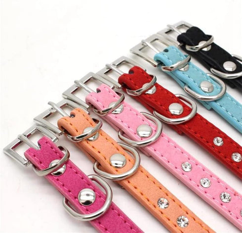 Rhinestone Dog Collar, Cute Dazzling Sparkling Elegant Fancy Suede Leather 1 Rows Bling Crystal Jeweled Small Pet Cat Dog Puppy Collar (S, Hot Pin...