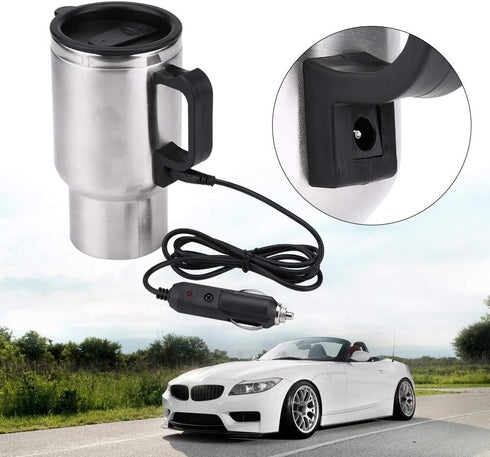 Car Kettle, 450Ml Electric Car Kettle, 12V Heated Travel Mug, Stainless Steel Travel Heating Car Mug For Heating Water, Coffee, Milk And Tea With ...