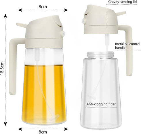 Oil Dispenser for Kitchen, 2 in 1 Oil Dispenser and Oil Sprayer, 16.5oz/470ML Oil Dispenser Bottle Spray and Pour with Brush for Air Fryer, Kitche...
