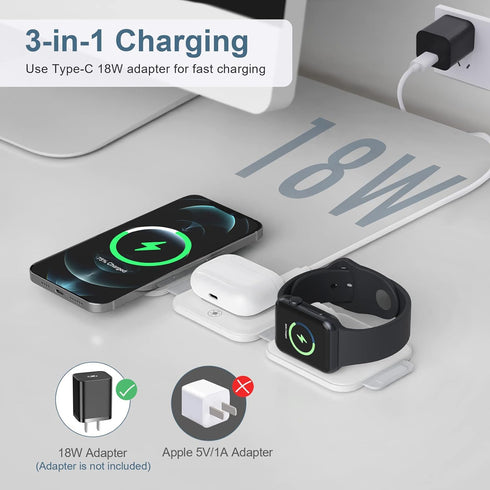 3 in 1 Magnetic Foldable Wireless Charger, Ankilo Wireless Charging Station for Travel, Compatible with iPhone 15/14//13/12, Apple Watch, AirPods ...