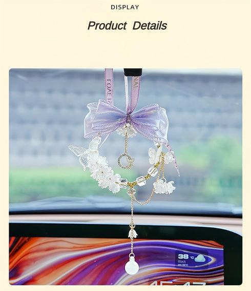 Car Mirror Hanging Accessories with Crystal Bow Bless for Your Drive with Prosperity for Safe Wealthy & Happy Travels (Purple)...