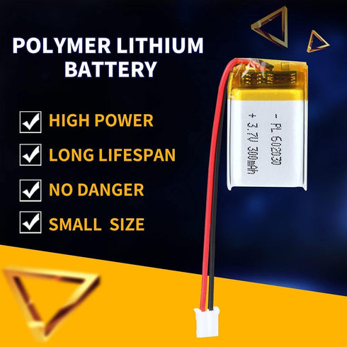 3.7V 300mAh 602030 Lipo Battery Rechargeable 602030 Lithium Polymer ion Battery Pack with JST Connector...