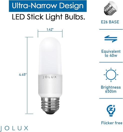 4 Pack LED Stick Light Bulbs with Dusk to Dawn, 40W Equivalent,Soft White(2700K),650lm,Auto On/Off Outdoor LED Bulbs,Damp Rated,E26 Medium Base.……...