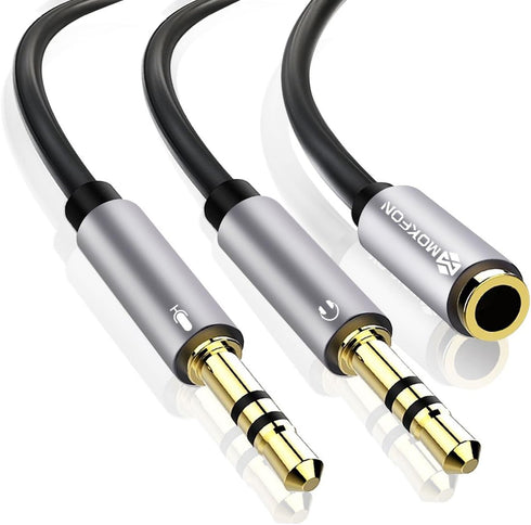 Combo Audio Adapters Cable Headphone Y Splitter with Mic and Audio Male to Female 3.5mm PC Headset Extension Stereo Jack Cables for Computer,Lapto...