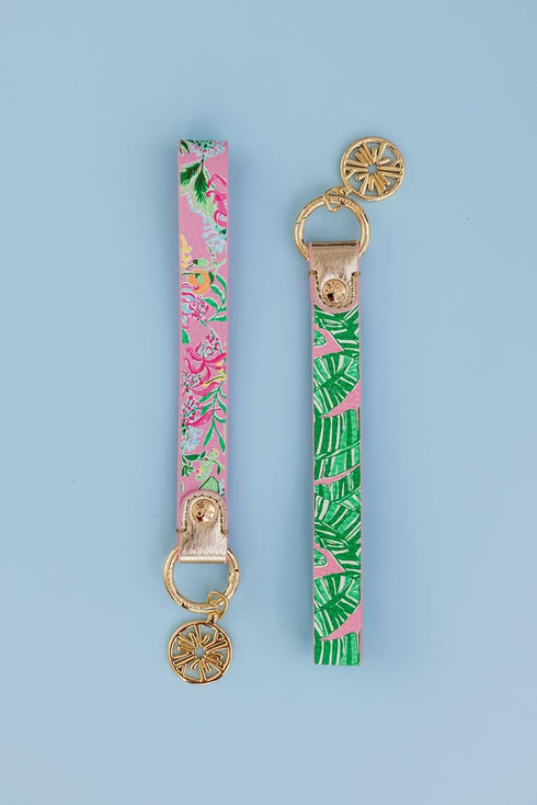 Lilly Pulitzer Durable Leatherette Strap Key Chain, Cute Wristlet Keychain Accessory with Metal Ring, Let's Go Bananas...