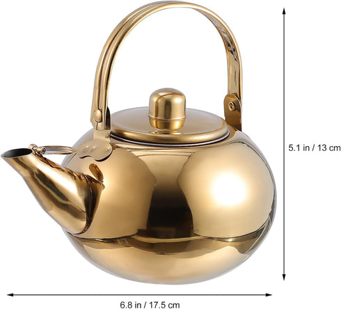Hemoton Stainless Steel Tea Pot with Infuser Water Bottle Stovetop Tea Kettle with Removable Infuser for Loose Leaf Tea Golden Camping Kettle 1L/3...