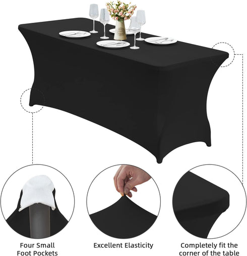 CWK 6FT Waterproof Stretch Spandex Table Cover for Rectangular Tables - Elastic Fitted Tablecloth for Folding Tables,Wrinkle Resistant Table Cloth...