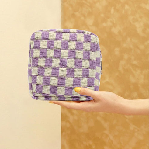 Small Makeup Bag for Purse, Mini Checkered Cosmetic Bag Zipper Cute Make Up Pouch Travel Toiletry Bag Makeup Aesthetic Accessories Storage Bag Org...