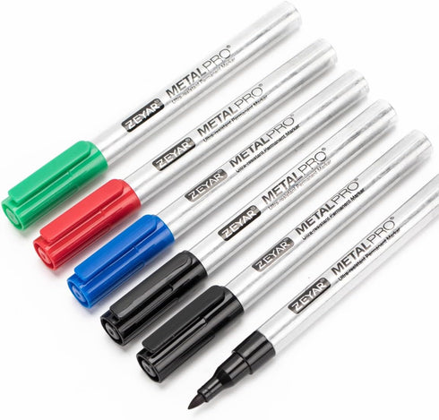 ZEYAR Permanent Marker Pens, Extra Fine Tip(1mm), Waterproof & Smear Proof ink, Aluminum Barrel, Quick Drying(3 Black, 1 Red, 1 Green, 1 Blue)...