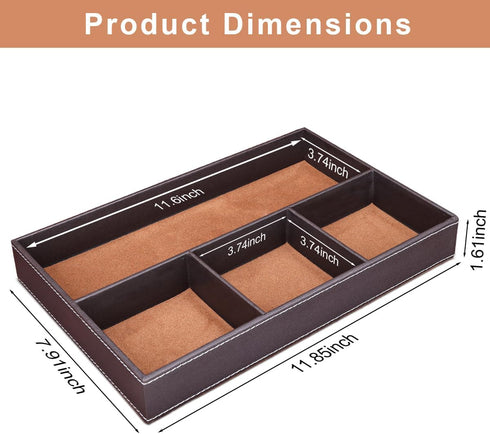 KINGFOM Pu Leather Desk Organizer Tray, 4 Compartment Office Storage Supplies Stationery Drawer Tray, Nightstand Bedside Tray for Key, Wallet, Wat...