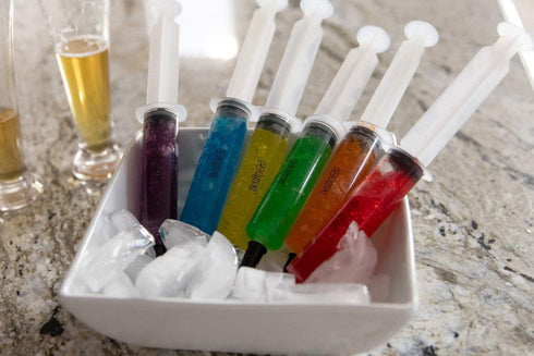 25 Pack (1oz) Jello Shot Syringes Combo with Tray/Racking Stand - 100% Safe & Reusable Plastic Syringes for Jello Shots - Small Syringe Shots Holi...