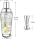 Glass Cocktail Shaker Printed with Recipes,14 oz Martini Shaker with Double Measuring Jigger,18/8 Grade Stainless Steel Mixing Shaker,Leak-Proof L...