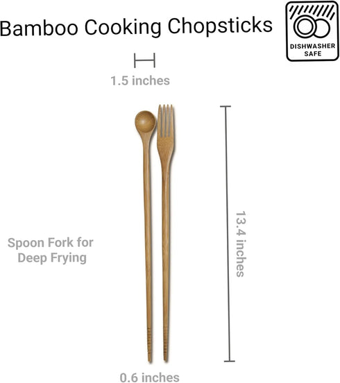 JapanBargain 3789, Bamboo Cooking Chopsticks with Spoon and Fork 3-in-1 Taste and Cook Cooking Utensil for Deep Frying Shabu Hot Pot Noodles, 13 i...